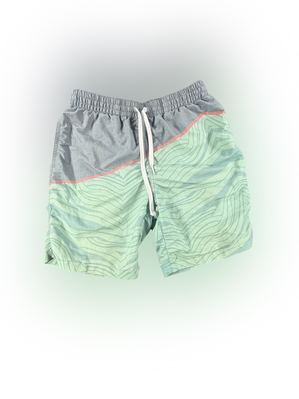chubbies Mint Green Wave Swim Trunks with Gray Waistband and Coral Trim
